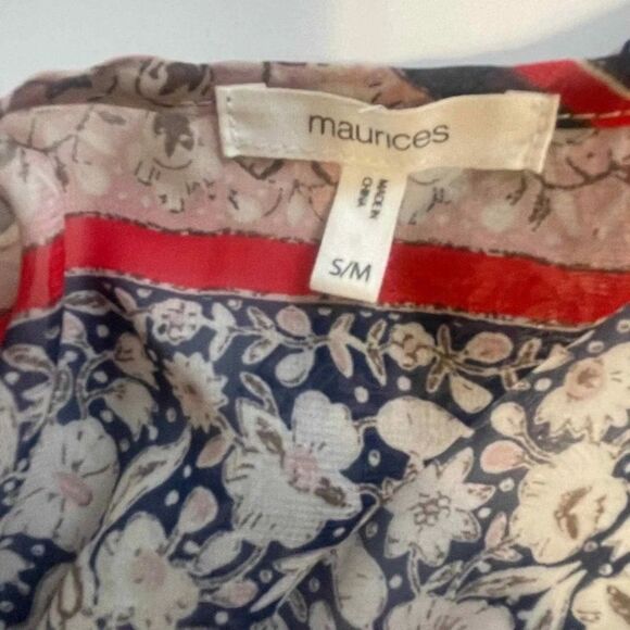 Maurices Floral Kimono Cardigan Womens Small/Medium Navy Red & Tan Kaftan - Picture 4 of 7